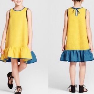 Victoria Beckham x Target Girls Yellow Cloque Ruffle Sleeveless Dress Size XL